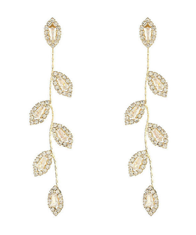 Pendientes finos de seda con borlas y hojas de circonita en plata de ley