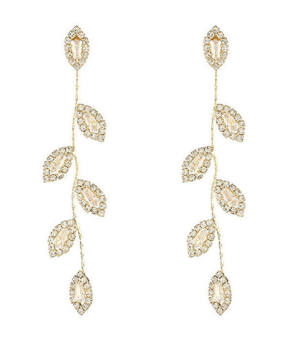 Pendientes finos de seda con borlas y hojas de circonita en plata de ley