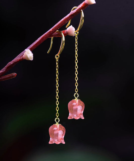 Pendientes colgantes de plata de ley con borlas de cristal y campanas eólicas en color rojo sandía