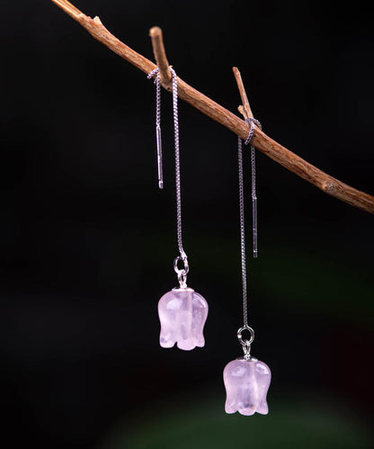 Pendientes colgantes de plata de ley con borlas de cristal y campanas eólicas en color rojo sandía