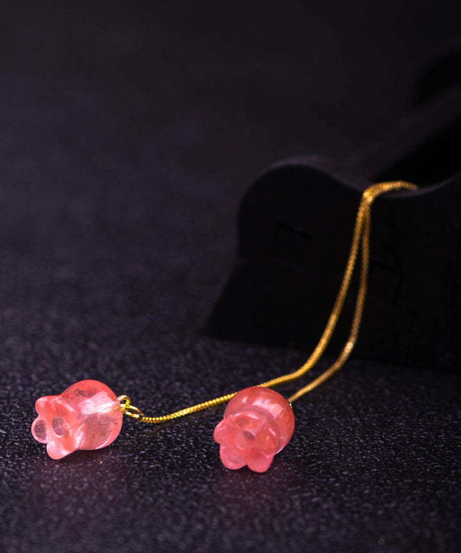 Pendientes colgantes de plata de ley con borlas de cristal y campanas eólicas en color rojo sandía