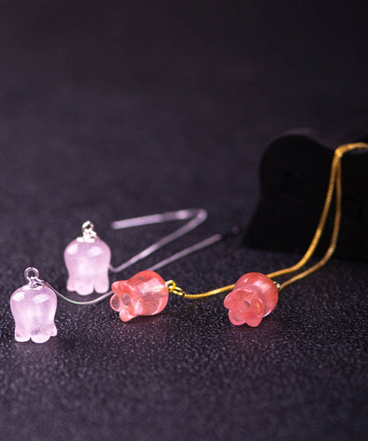 Pendientes colgantes de plata de ley con borlas de cristal y campanas eólicas en color rojo sandía