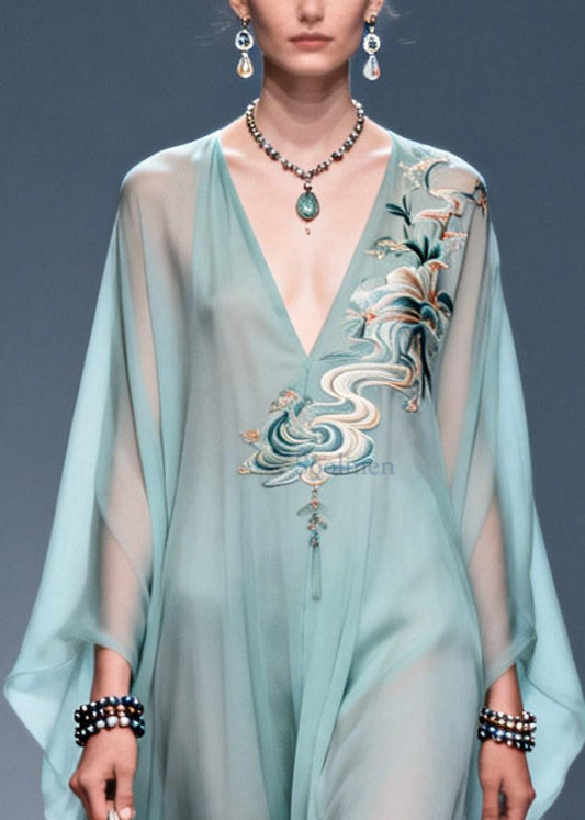 Sky Blue Print Chiffon A Line Dresses Oversized Summer