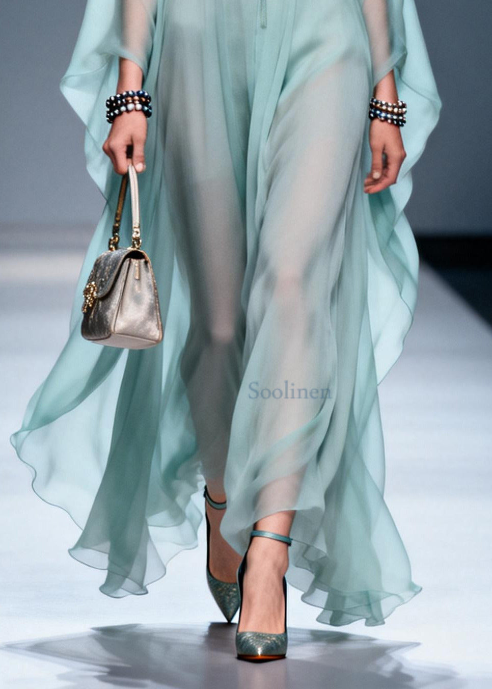 Sky Blue Print Chiffon A Line Dresses Oversized Summer