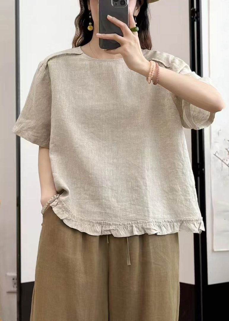 Sky Blue Wear On Both Sides Solid Linen Summer Blouse Ruffled