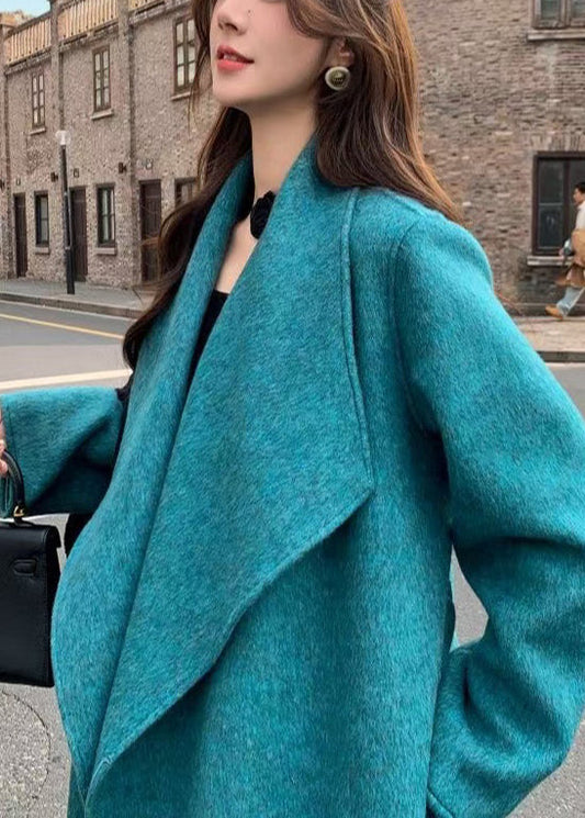 Sky Blue Woolen Trench Coats Oversized Winter