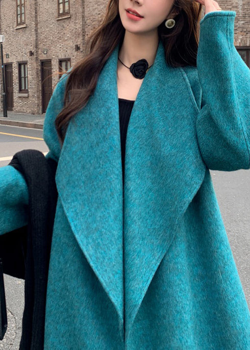 Sky Blue Woolen Trench Coats Oversized Winter