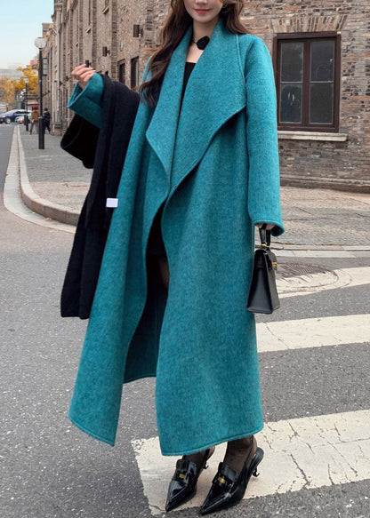 Sky Blue Woolen Trench Coats Oversized Winter