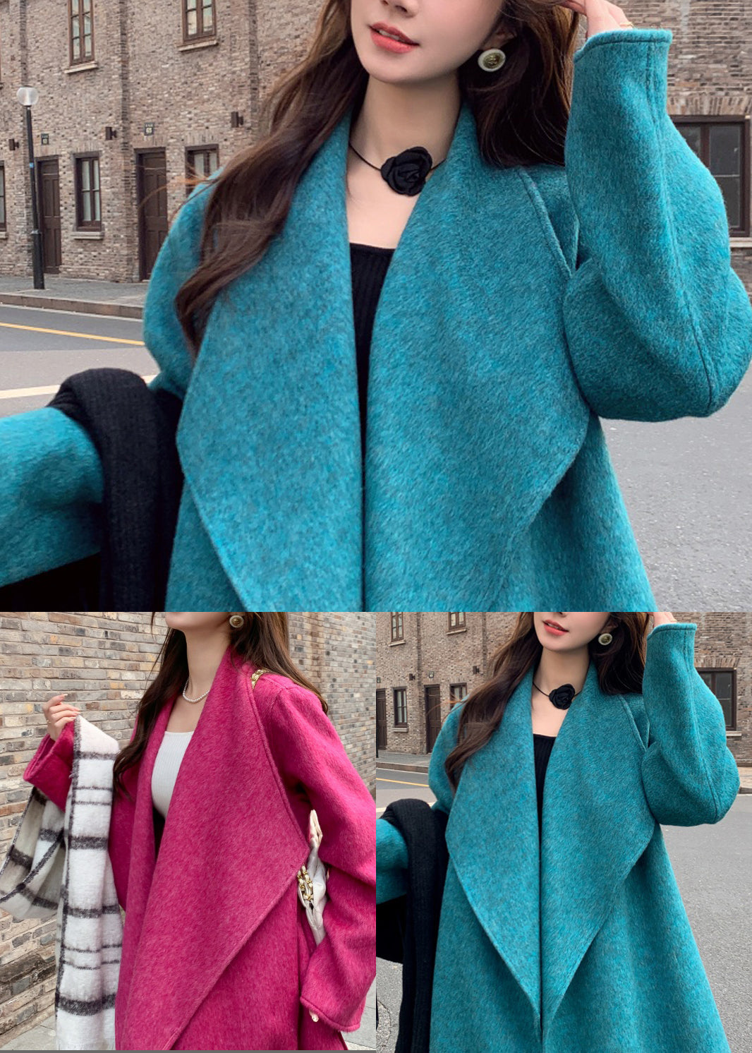 Sky Blue Woolen Trench Coats Oversized Winter