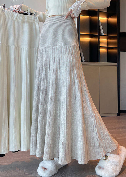 Slim Fit Apricot Striped Solid Knit Skirt Spring