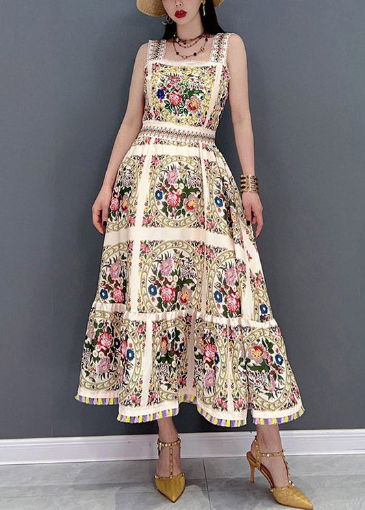 Ärmelloses Chiffonkleid mit Spaghettiträgern in Beige mit Print in schmaler Passform