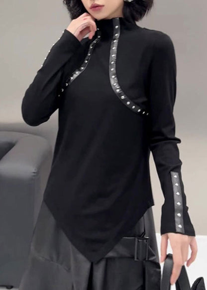 Schmal geschnittenes schwarzes Patchwork-Nagelperlen-Top