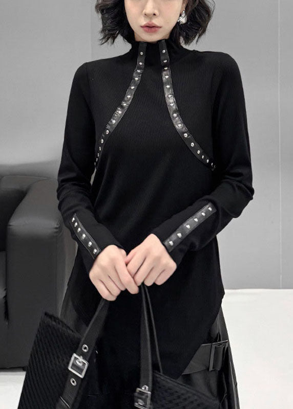 Schmal geschnittenes schwarzes Patchwork-Nagelperlen-Top