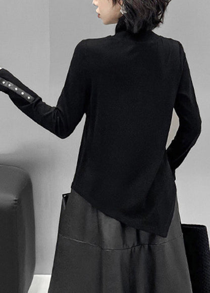 Schmal geschnittenes schwarzes Patchwork-Nagelperlen-Top