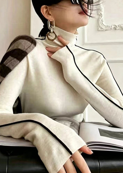 Slim Fit Black Turtleneck Contrast Piping Knit Tops Fall