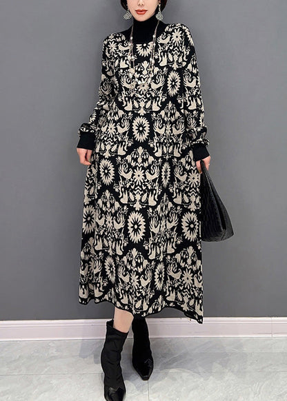 Slim Fit Schwarz Rollkragen Print Strickpullover Kleider Winter