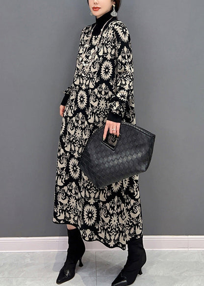 Slim Fit Schwarz Rollkragen Print Strickpullover Kleider Winter