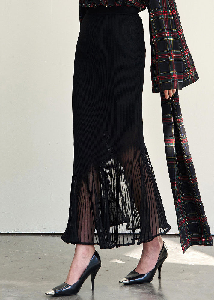 Slim Fit Black Wrinkled High Waist Chiffon Skirts Summer