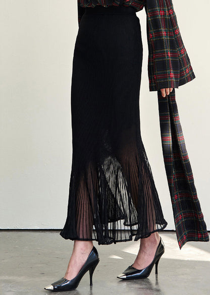 Slim Fit Black Wrinkled High Waist Chiffon Skirts Summer