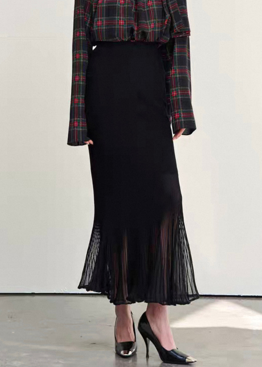 Slim Fit Black Wrinkled High Waist Chiffon Skirts Summer