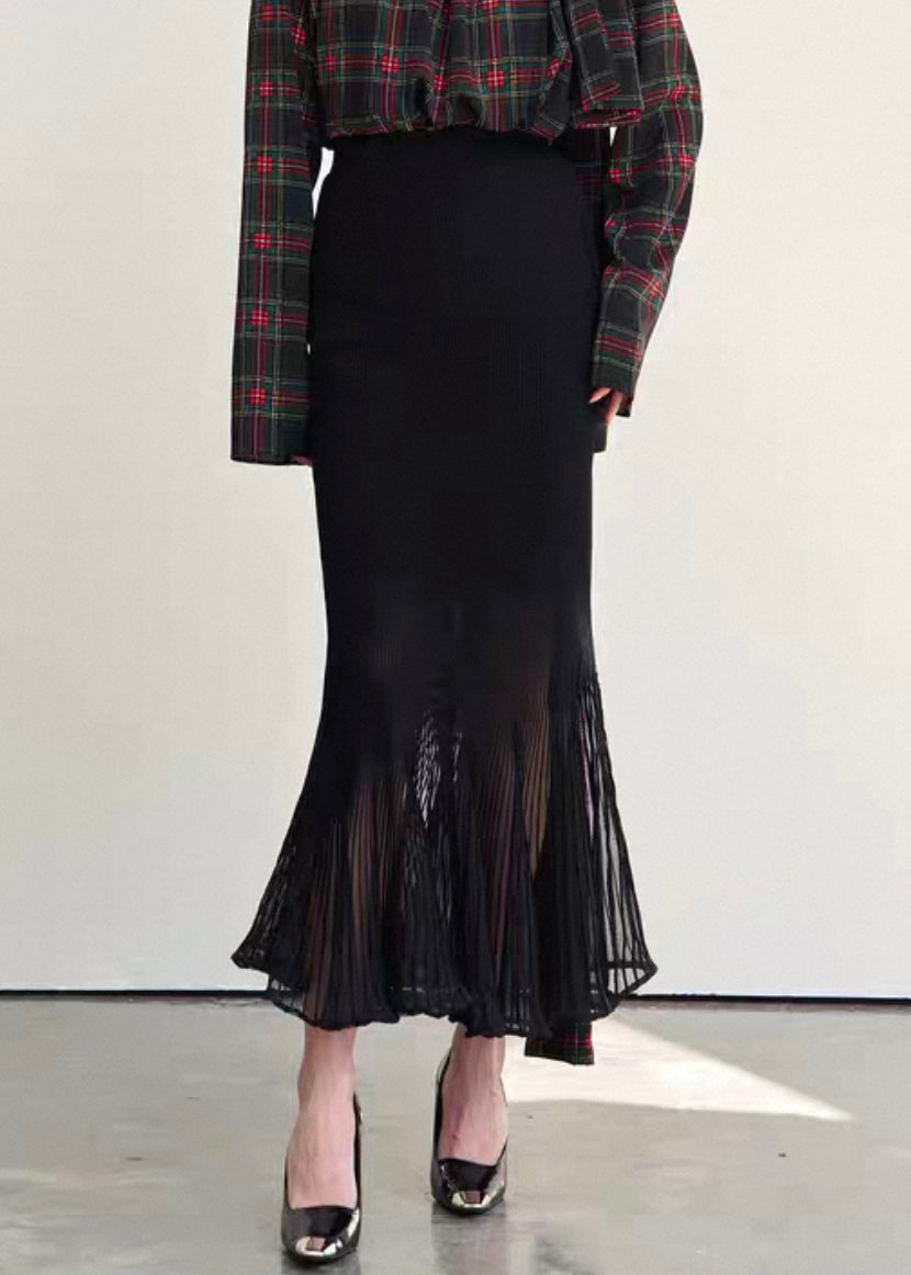 Slim Fit Black Wrinkled High Waist Chiffon Skirts Summer