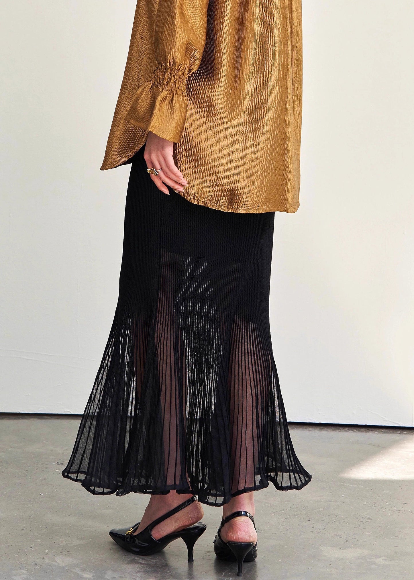 Slim Fit Black Wrinkled High Waist Chiffon Skirts Summer