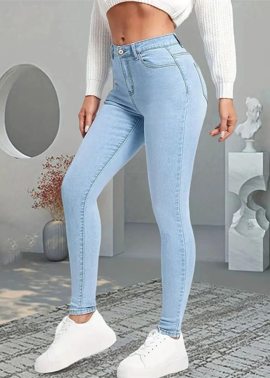 Slim Fit Blue High Waist Beam Denim Pants Fall