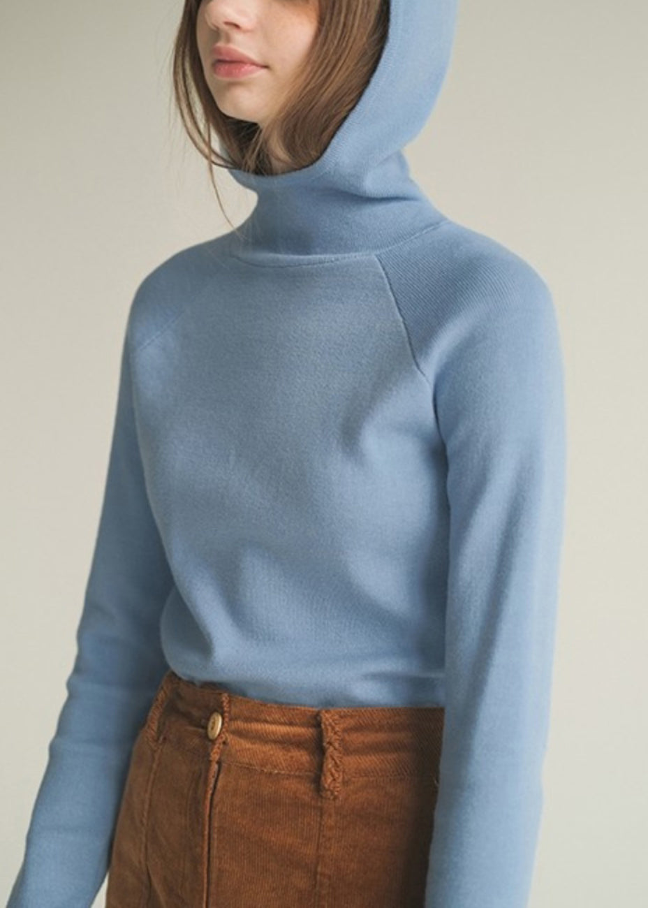 Suéteres de algodón de punto liso con capucha azul de corte entallado para invierno