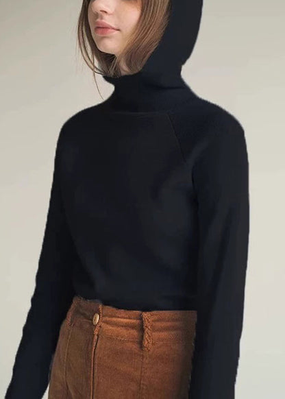 Suéteres de algodón de punto liso con capucha azul de corte entallado para invierno