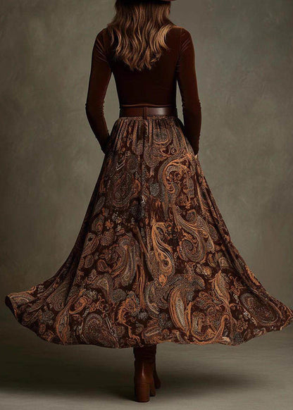 Slim Fit Caramel Silk Velour Patchwork Fake Two-Piece Maxi Dress Fall