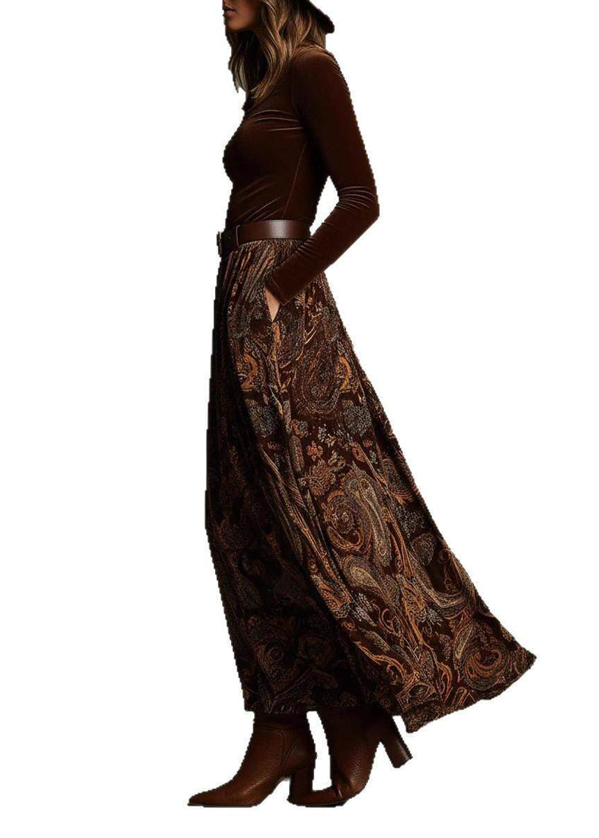 Slim Fit Caramel Silk Velour Patchwork Fake Two-Piece Maxi Dress Fall