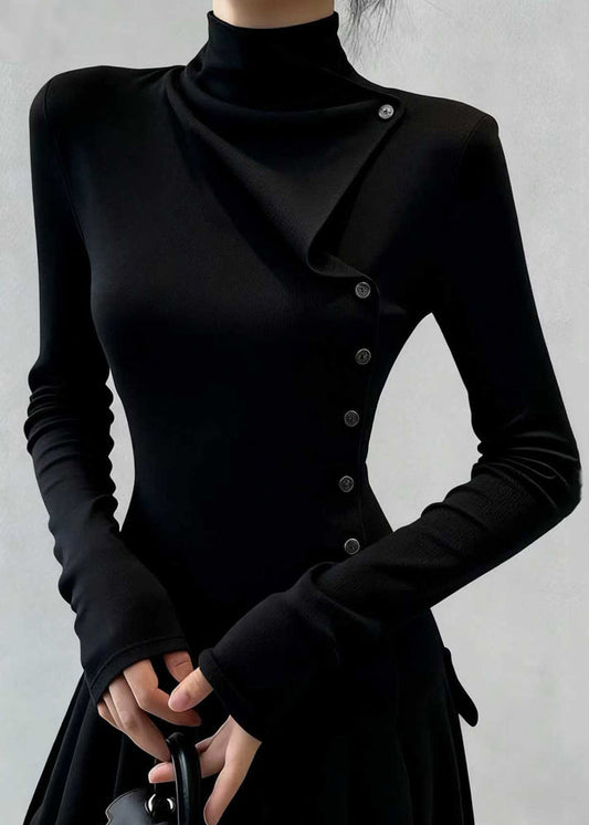 Slim Fit Coffee Turtleneck Button Cotton T Shirt Winter