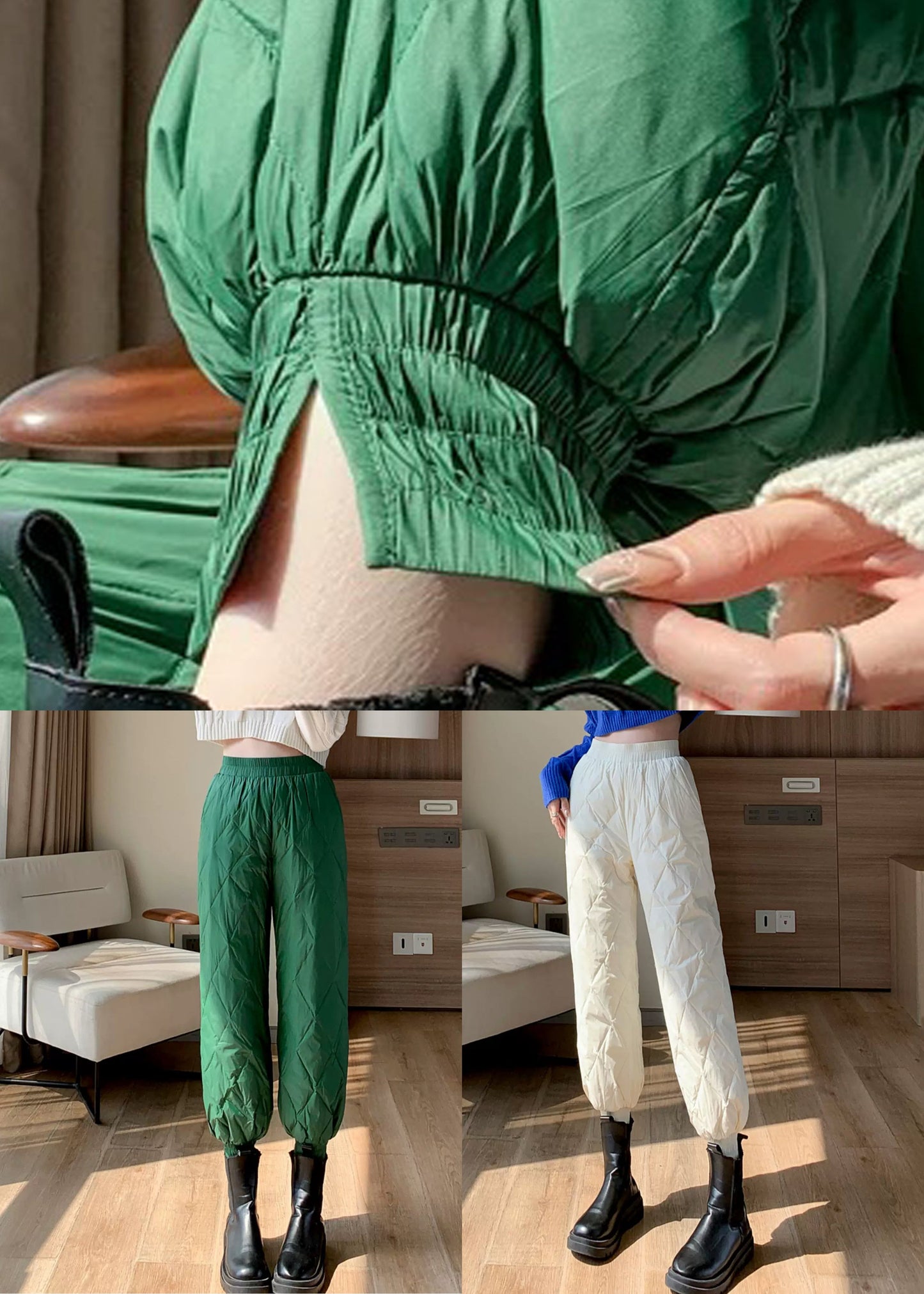 Pantalones cortos ajustados de algodón fino con abertura lateral a cuadros verdes para invierno