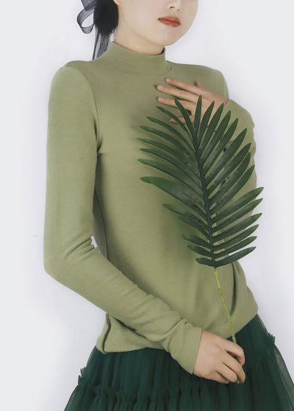 Slim Fit Green Thick Solid T Shirt Tops