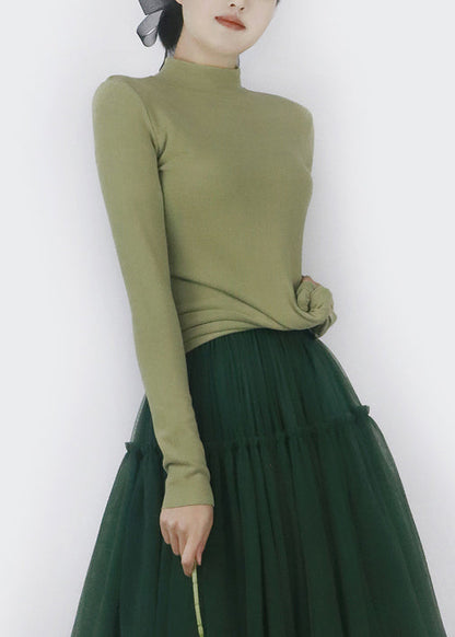 Slim Fit Green Thick Solid T Shirt Tops