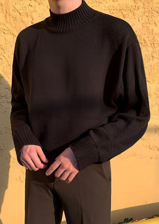 Slim Fit Grey Turtleneck Solid Knit Men Sweater Tops Winter