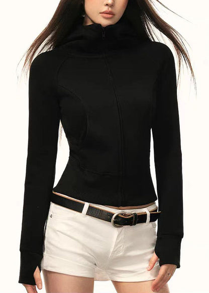 Schmal geschnittener, grauer Baumwollmantel mit Kapuze und Reißverschlusstaschen für den Frühling