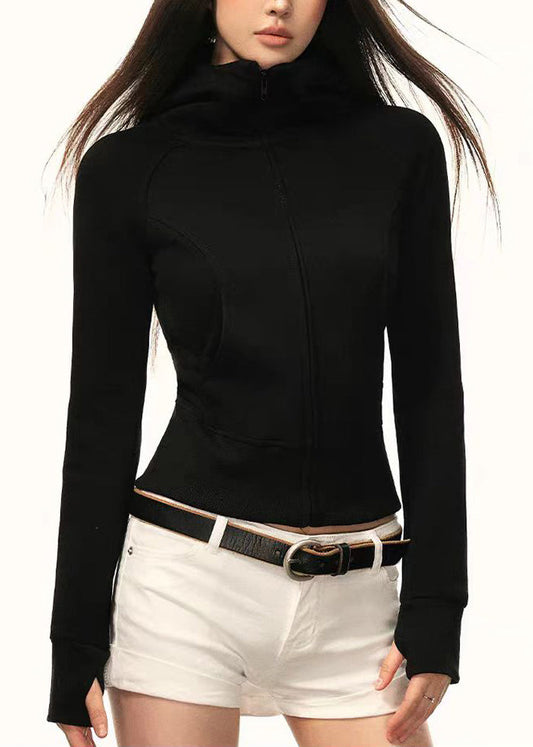 Schmal geschnittener, grauer Baumwollmantel mit Kapuze und Reißverschlusstaschen für den Frühling