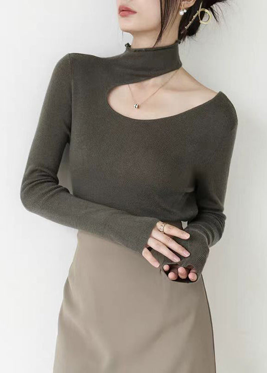 Suéter de punto calado con cuello Peter Pan azul marino de corte entallado para primavera