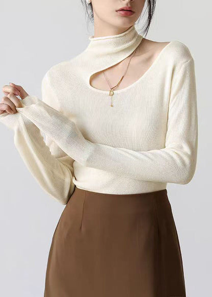 Suéter de punto calado con cuello Peter Pan azul marino de corte entallado para primavera