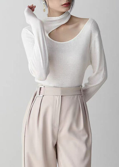 Suéter de punto calado con cuello Peter Pan azul marino de corte entallado para primavera