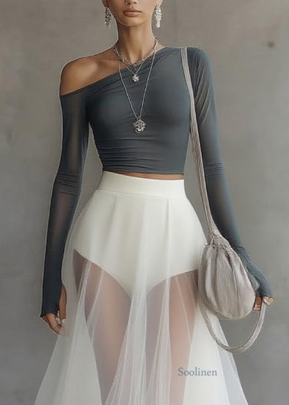 Slim Fit One Shoulder Top And Tulle Skirts Two Pieces Set Spring