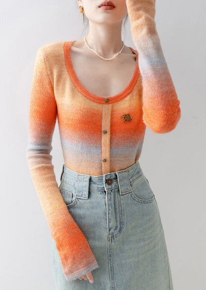 Slim Fit Orange O-Neck Knit Sweaters Spring