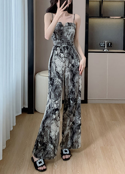 Slim Fit Photo Color Pockets Silk Paghetti Strap Jumpsuit Sleeveless