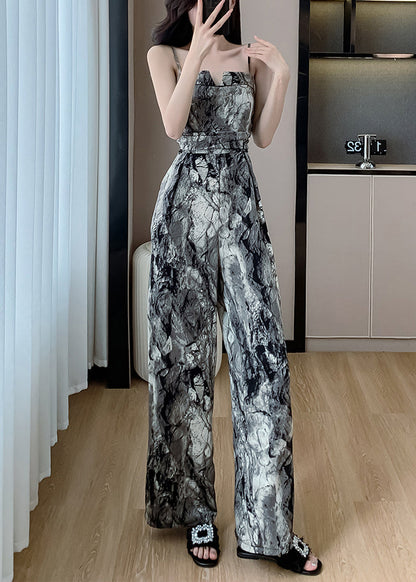 Slim Fit Photo Color Pockets Silk Paghetti Strap Jumpsuit Sleeveless