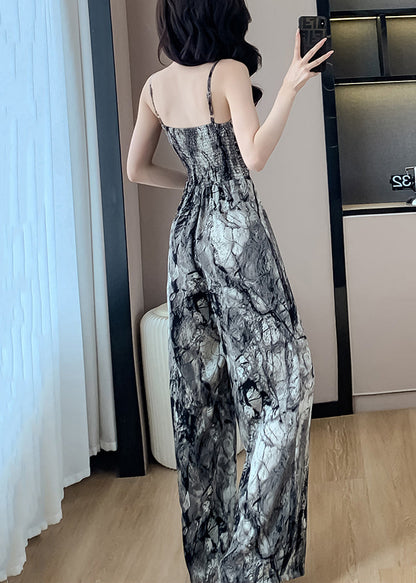 Slim Fit Photo Color Pockets Silk Paghetti Strap Jumpsuit Sleeveless
