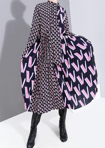 Slim Fit Lila Stehkragen Patchwork Maxi Kleid Frühling