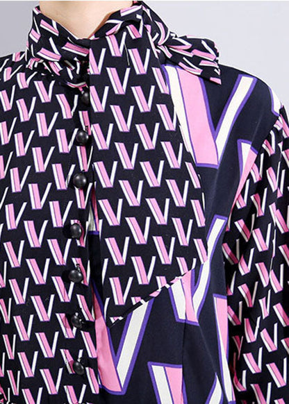 Slim Fit Lila Stehkragen Patchwork Maxi Kleid Frühling