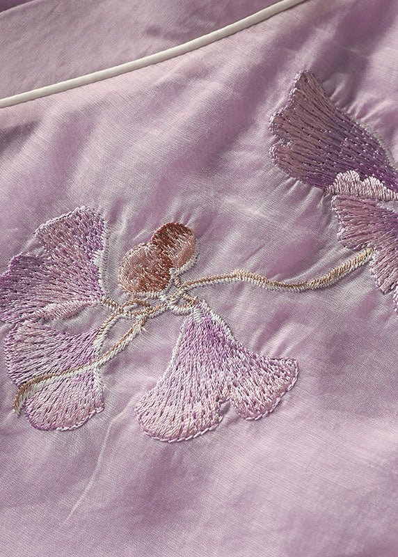 Slim Fit Lila Krawatte Taille V-Ausschnitt Seidentops Frühling