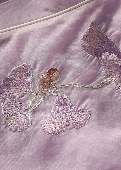 Slim Fit Lila Krawatte Taille V-Ausschnitt Seidentops Frühling